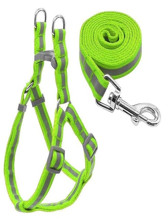 Pups&Pets 15 MM Nylon Strip Pattern Radium/Reflective Dog Harness and Leash Set Ideal for Puppies and Small Breed Dogs (Green) - Image 2